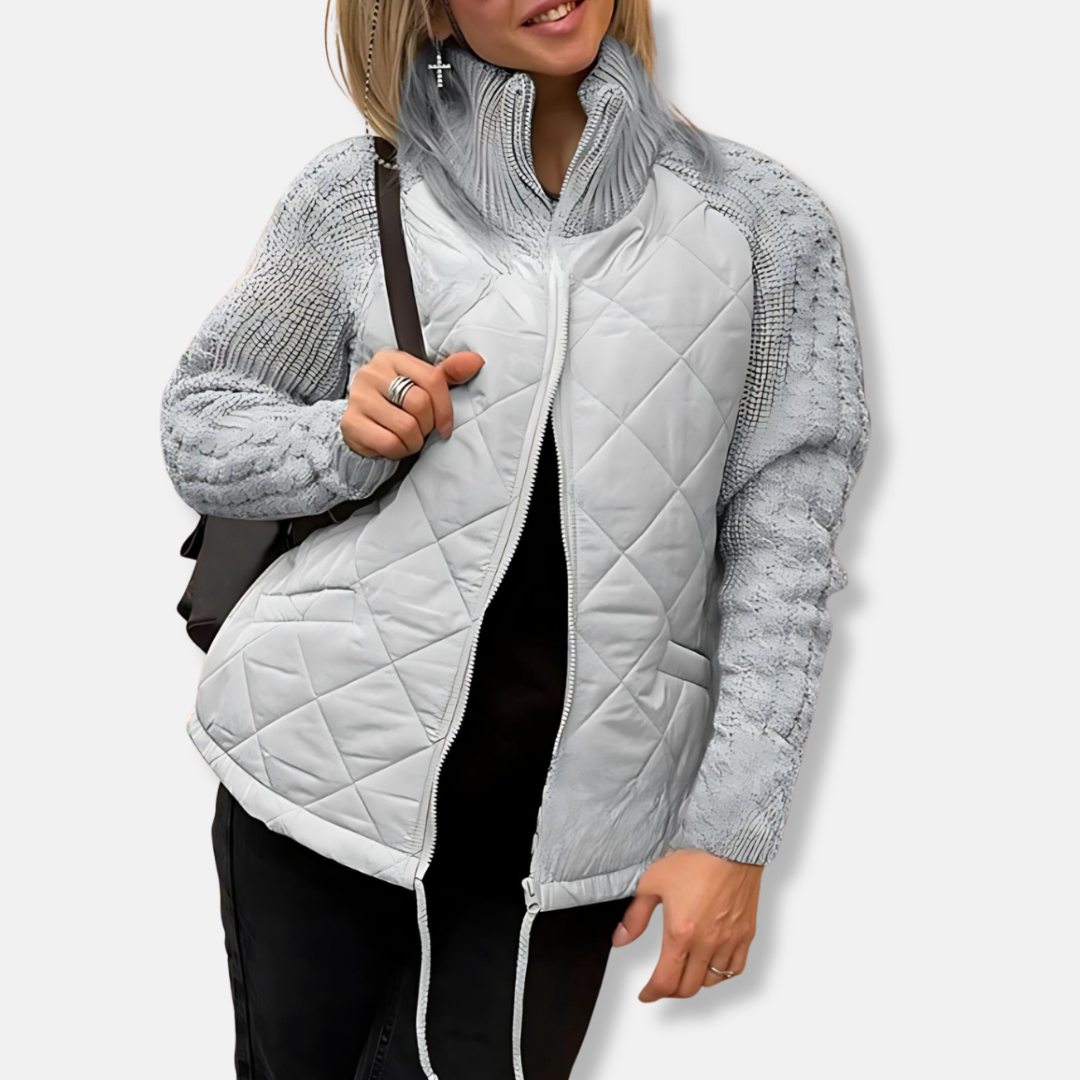 Isabella Quilted Jacket | Diamond Quilted Stand-Up Collar Jacket