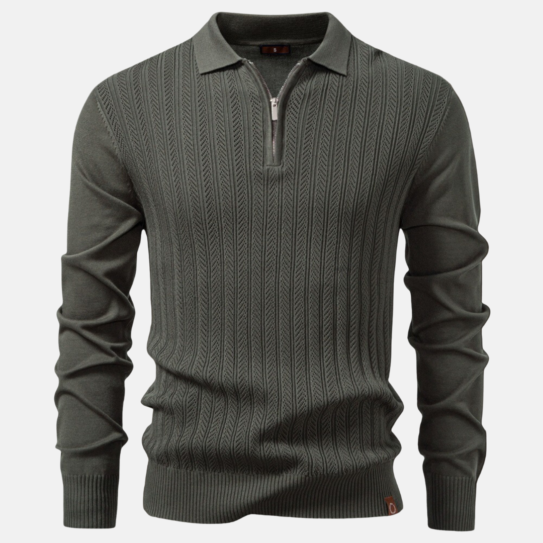 Men’s Sweatshirt - Knitted - Polo Collar - Half-Zip - Regular Slim Fit