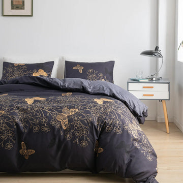 Cotton Butterfly Botanical Print Duvet Cover Set