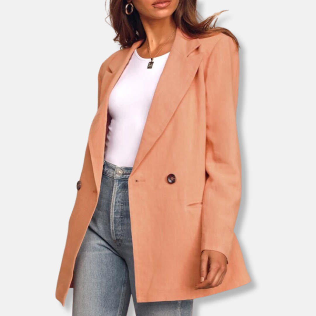 Grace Linen Double-Breasted Blazer | Relaxed Fit Hip-Length Blazer