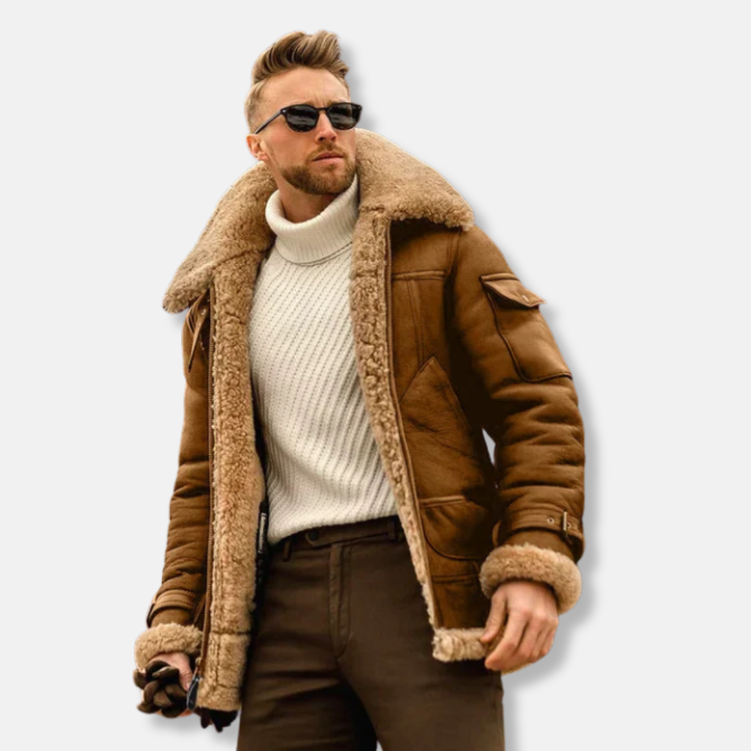 Theodore Suede Aviator Jacket | Faux Fur Lined Buckle Jacket