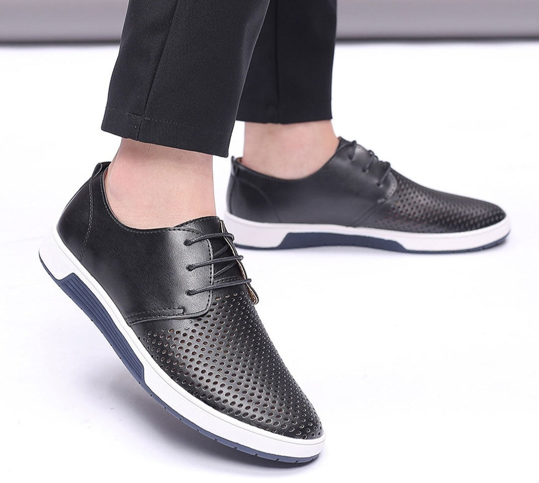 Men’s Dress Shoes - Polished Leather - Lace-Up - Perforated Design - Rubber Sole