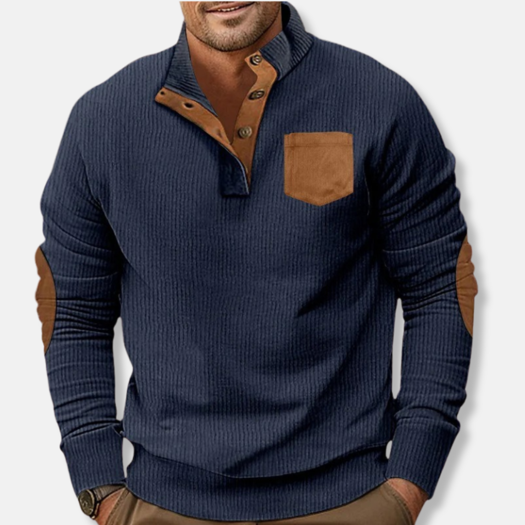 Men’s Sweatshirt - Cotton Blend - Stand Collar - Contrast Patch Pockets