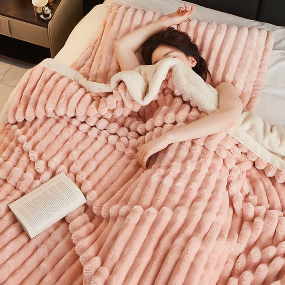 Ribbed Faux Fur Throw Blanket