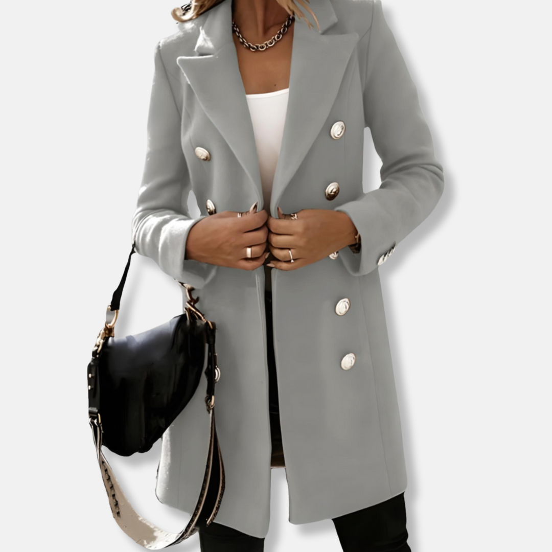 Lily Double-Breasted Mid-Thigh Blazer | Button Front Button Cuffs Blazer