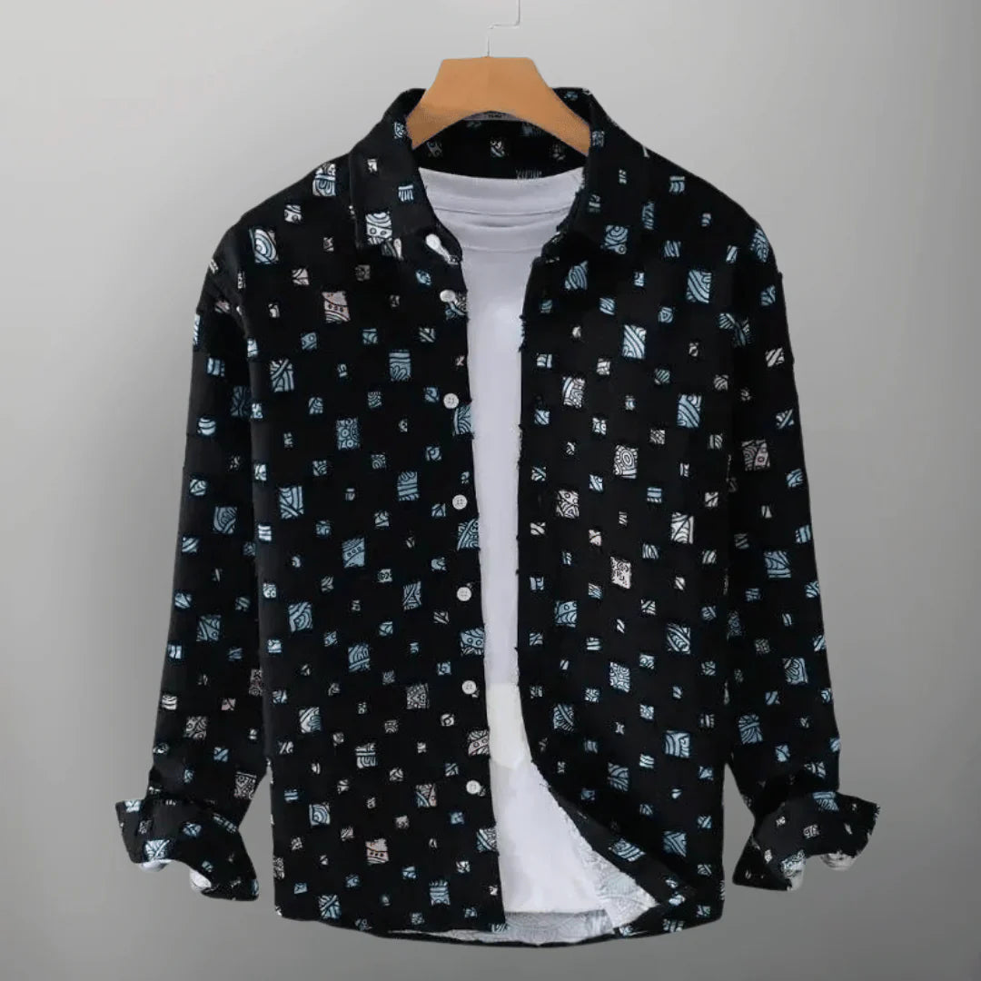 Men's abstract printed button-down shirt for casual statement