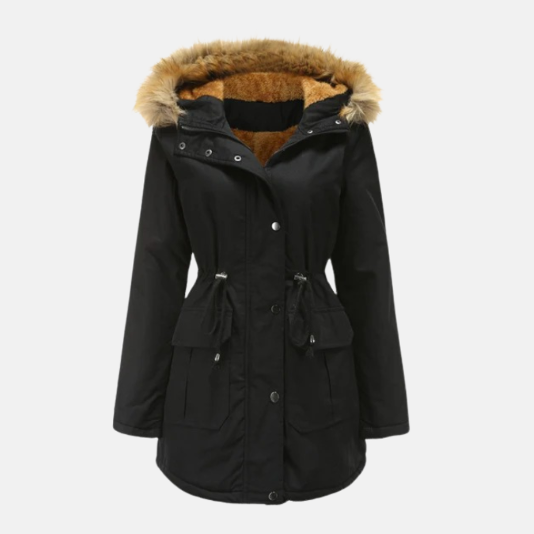 Women’s Parka Jacket – Fleece Lined – Faux Fur Hood – Water-Resistant – Mid-Thigh Length