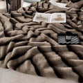 Faux Rabbit Fur Ruched Throw Blanket