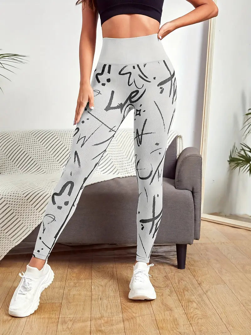 Women's high-waisted graffiti print leggings