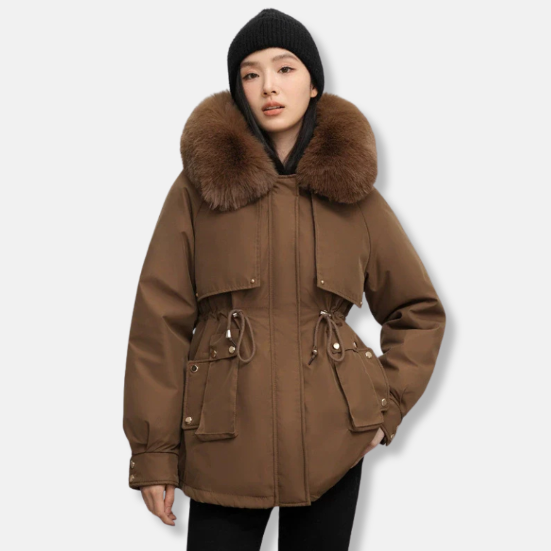 Women’s Parka Jacket – Relaxed Fit – Detachable Faux Fur Collar – Mid-Thigh Length