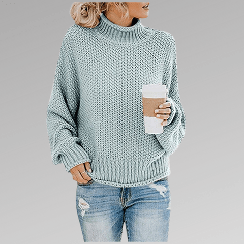 Women's retro turtleneck knitted sweater with long sleeves