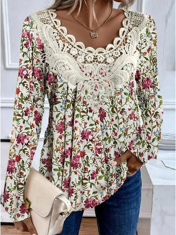 Gem - lace collar long sleeve blouse top