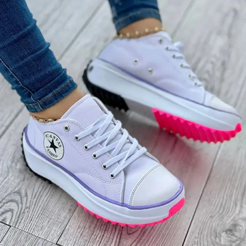 Women’s Platform Sneakers - Canvas - Lace-Up - Chunky Sole - Casual Fashion Wear