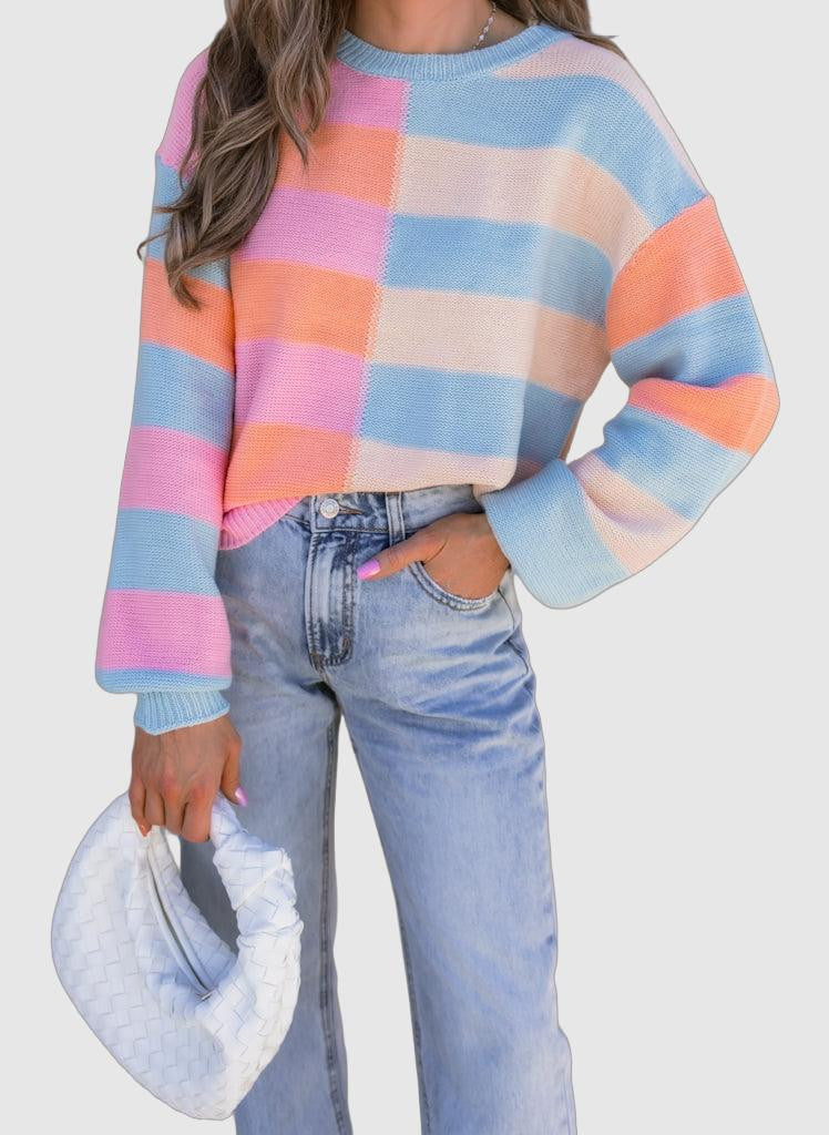 Women's pastel color-block sweater