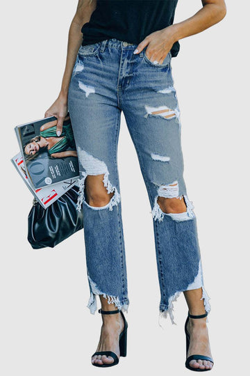 Zea - casual ripped high waist  denim jeans