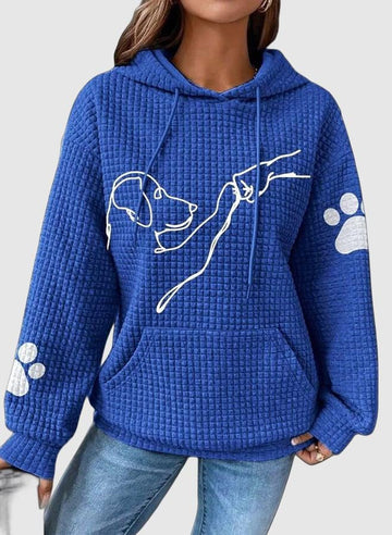 Women's waffle-knit hoodie with dog print