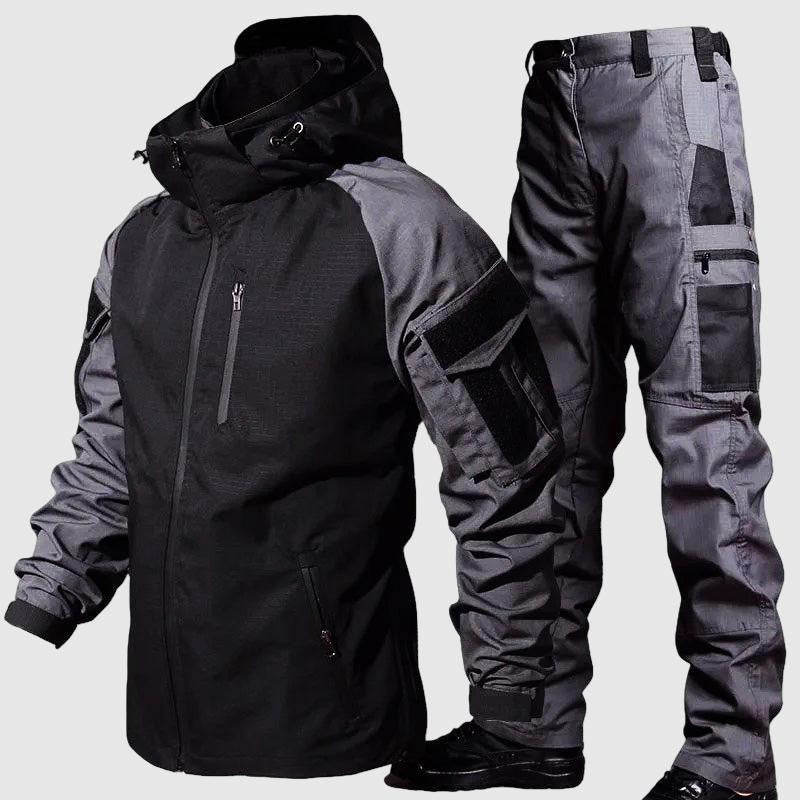 Military-Style Multi-Pocket Workwear Set for Men - Tactical Jacket and Cargo Pants