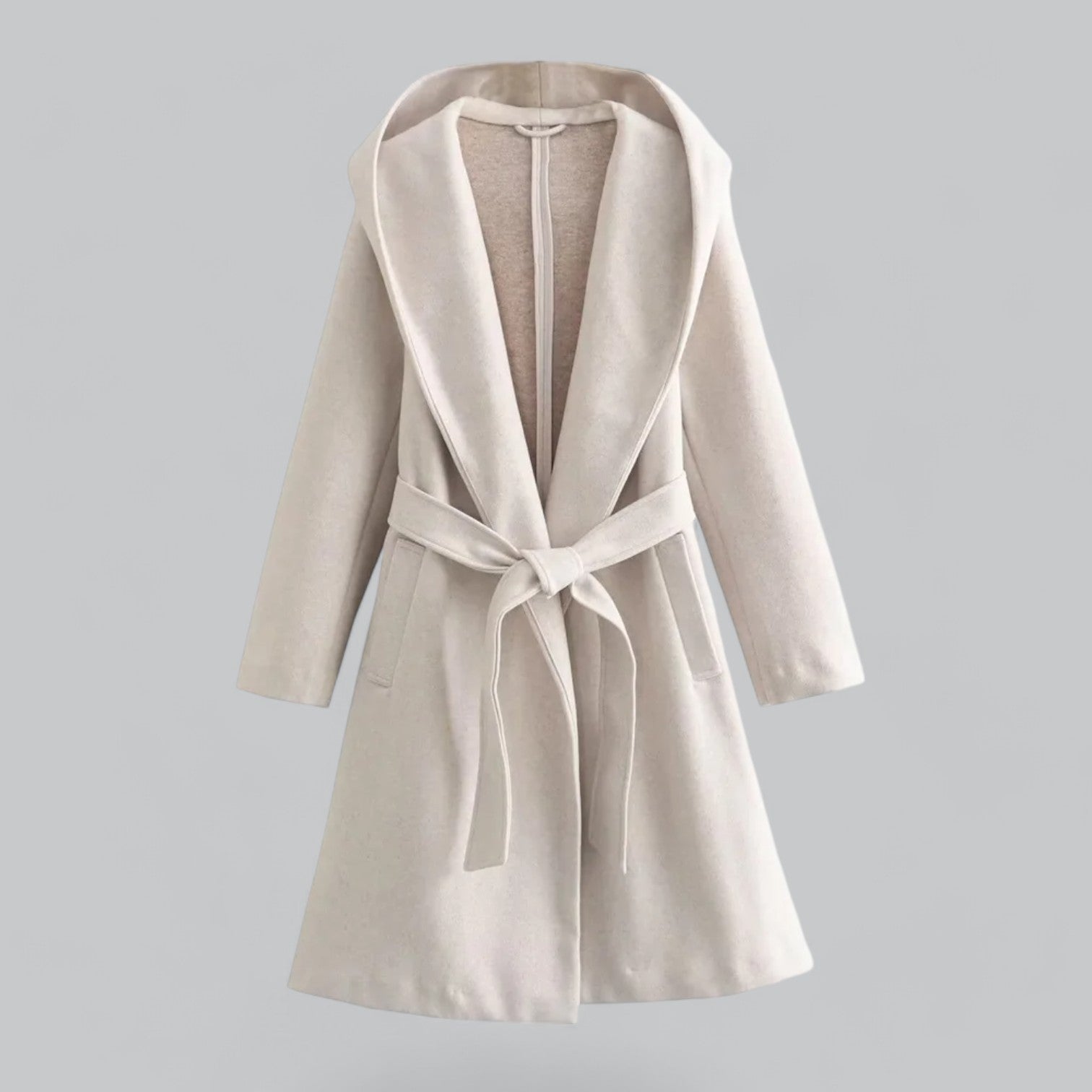 Stylish women’s casual trench coat with hooded collar and belt