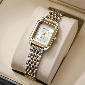 Isabella Rectangle Case Wrist Watch | Quartz Movement Two-Tone Strap Wrist Watch