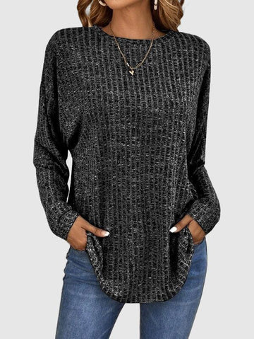 Women's long sleeve casual ribbed top for everyday comfort