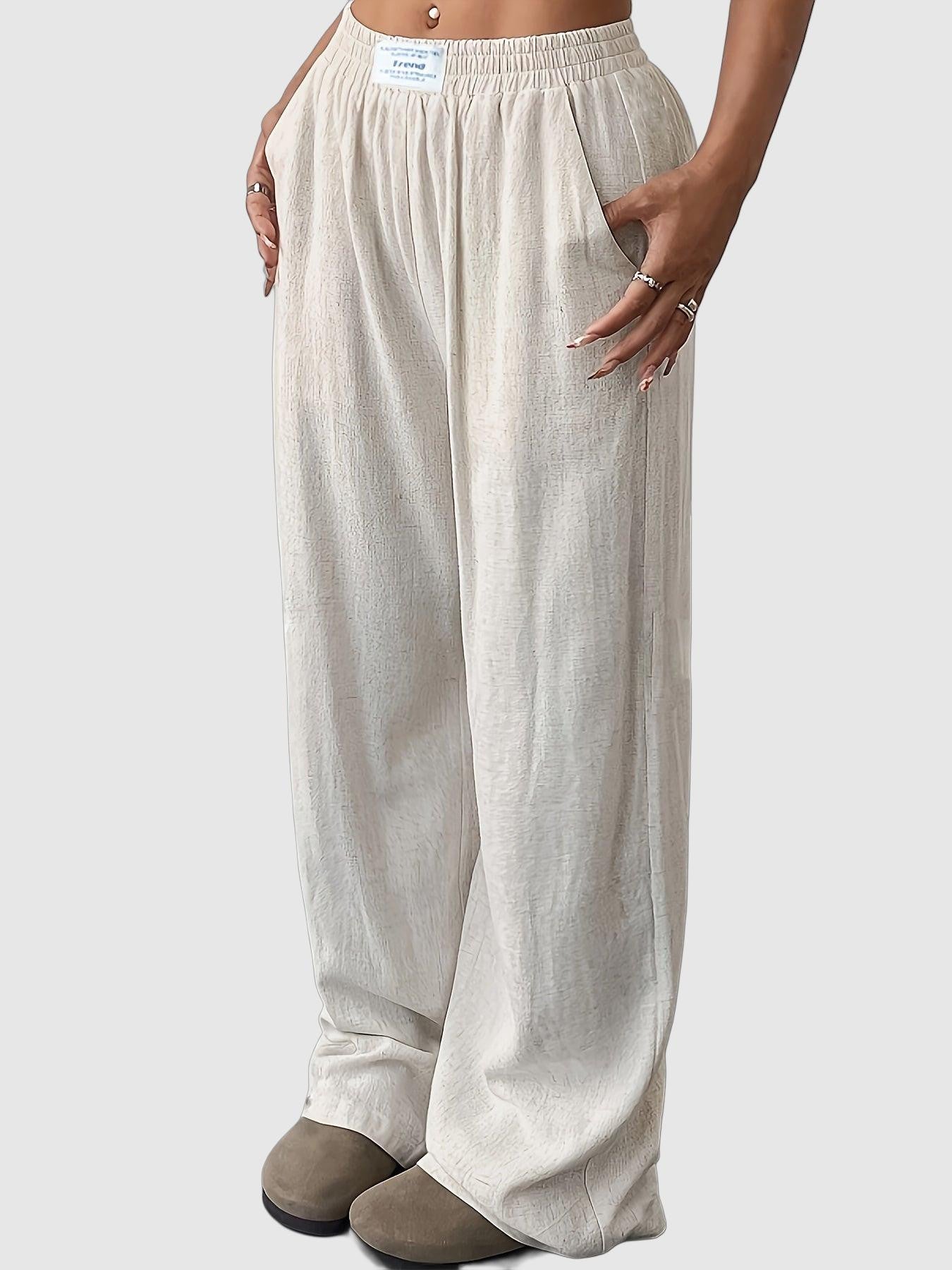 Casual linen blend wide leg pants women elastic