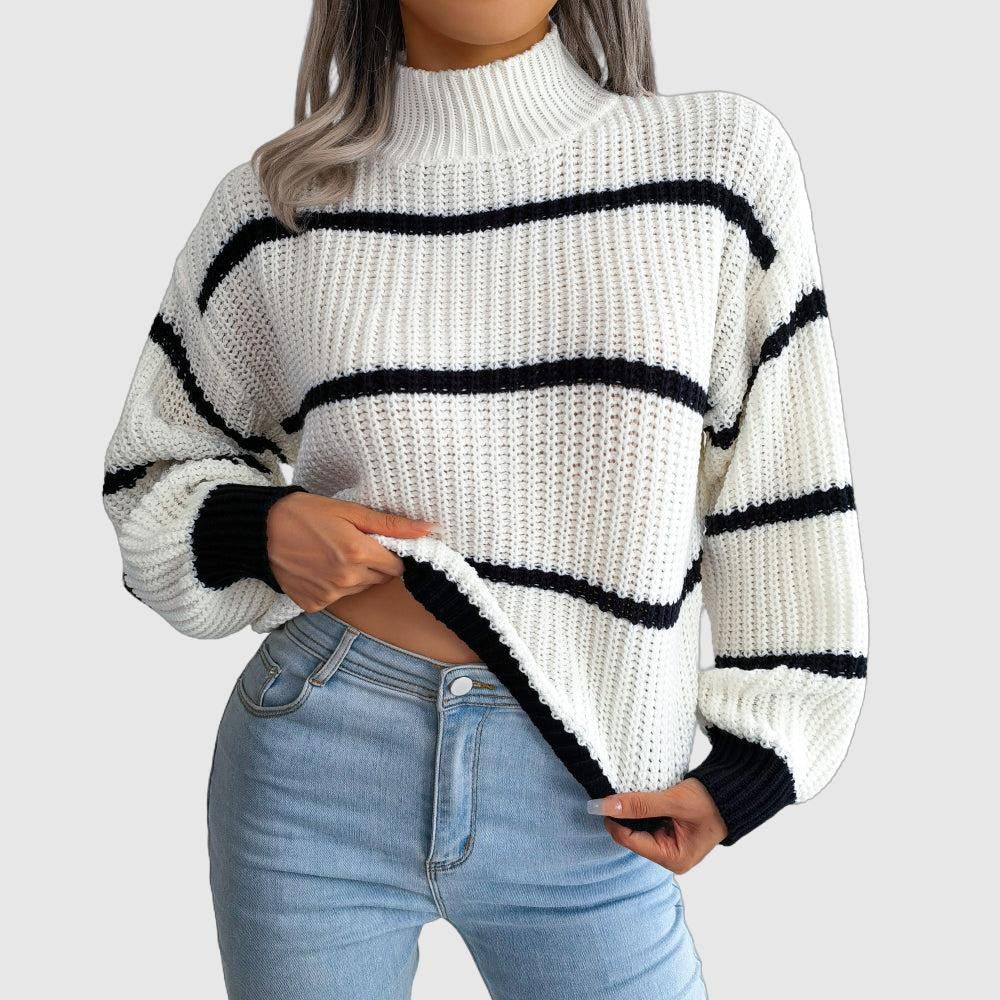 Women's casual winter sweater with high collar and long sleeves