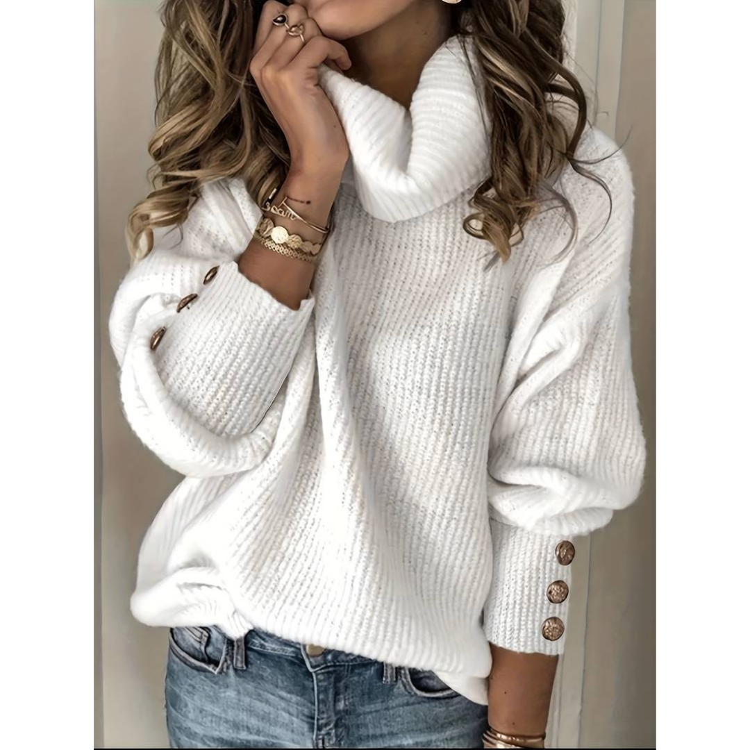 Women's button-sleeve turtleneck sweater