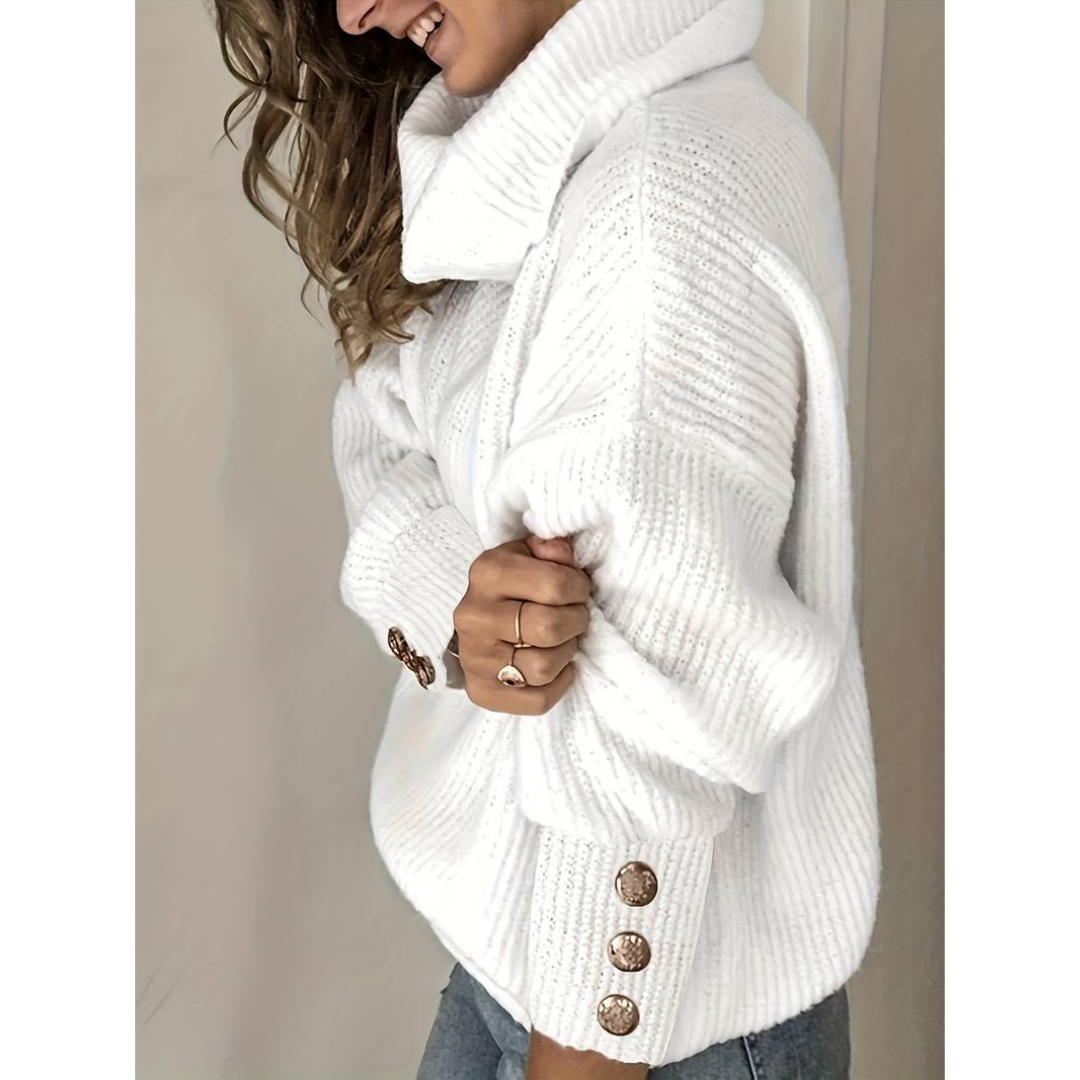 Women's button-sleeve turtleneck sweater