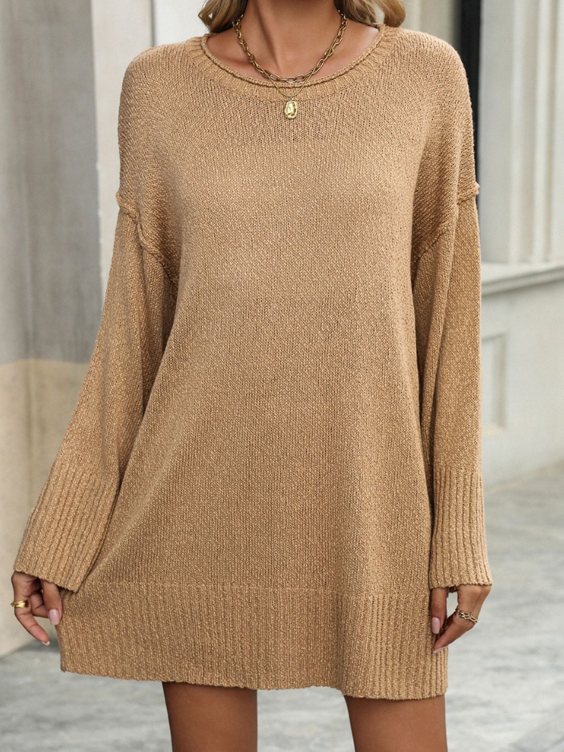 Mila - round neck dropped shoulder sweater dress