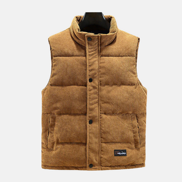 Men’s Quilted Vest – Corduroy – Padded – Stand Collar – Snap Buttons – Casual Fit