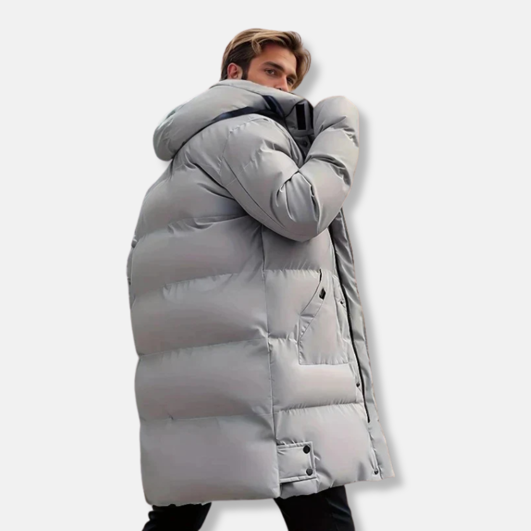 Theodore Nylon Puffer Jacket | Hooded Quilted Knee-Length Jacket