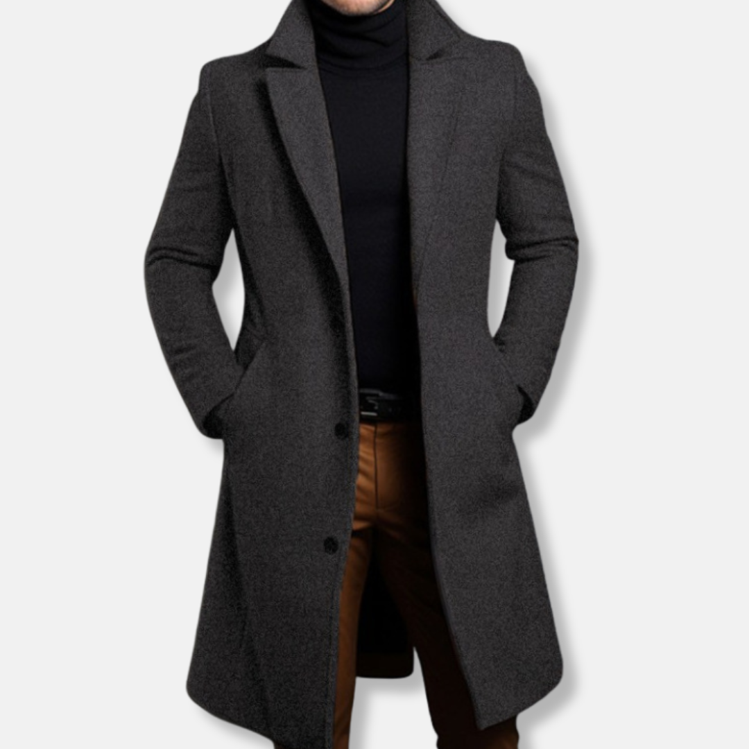 Men’s Trench Coat – Tailored Fit – Wool Blend – Single-Breasted – Knee Length