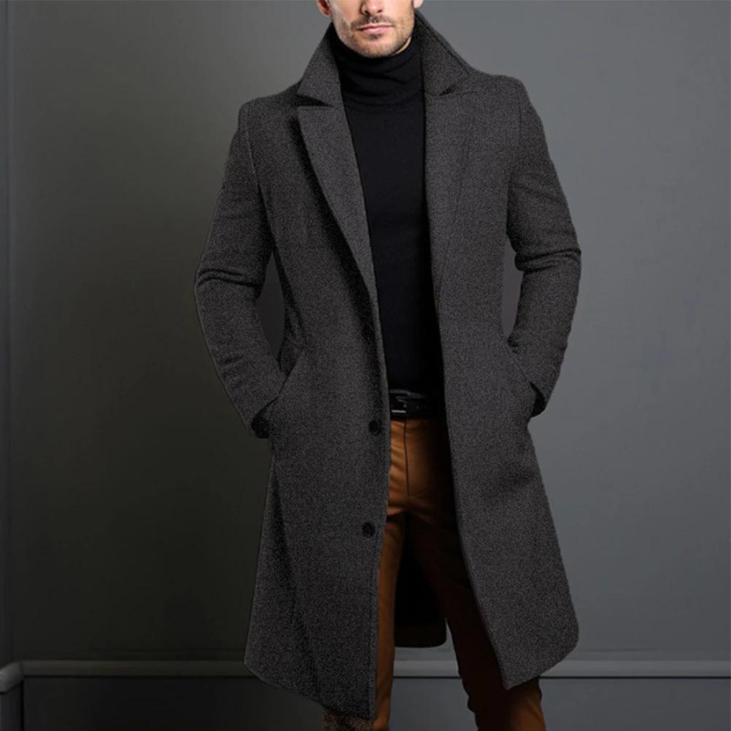 Sebastian Wool-Blend Regular Fit Long Overcoat | Lapel Button Front