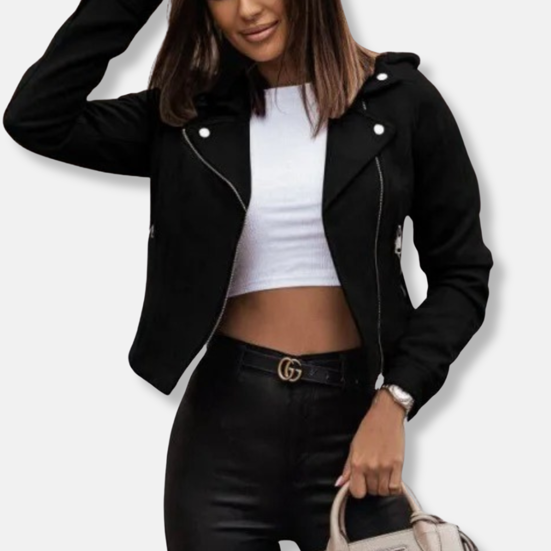 Ava Suede Biker Jacket | Slim Fit Cropped Jacket