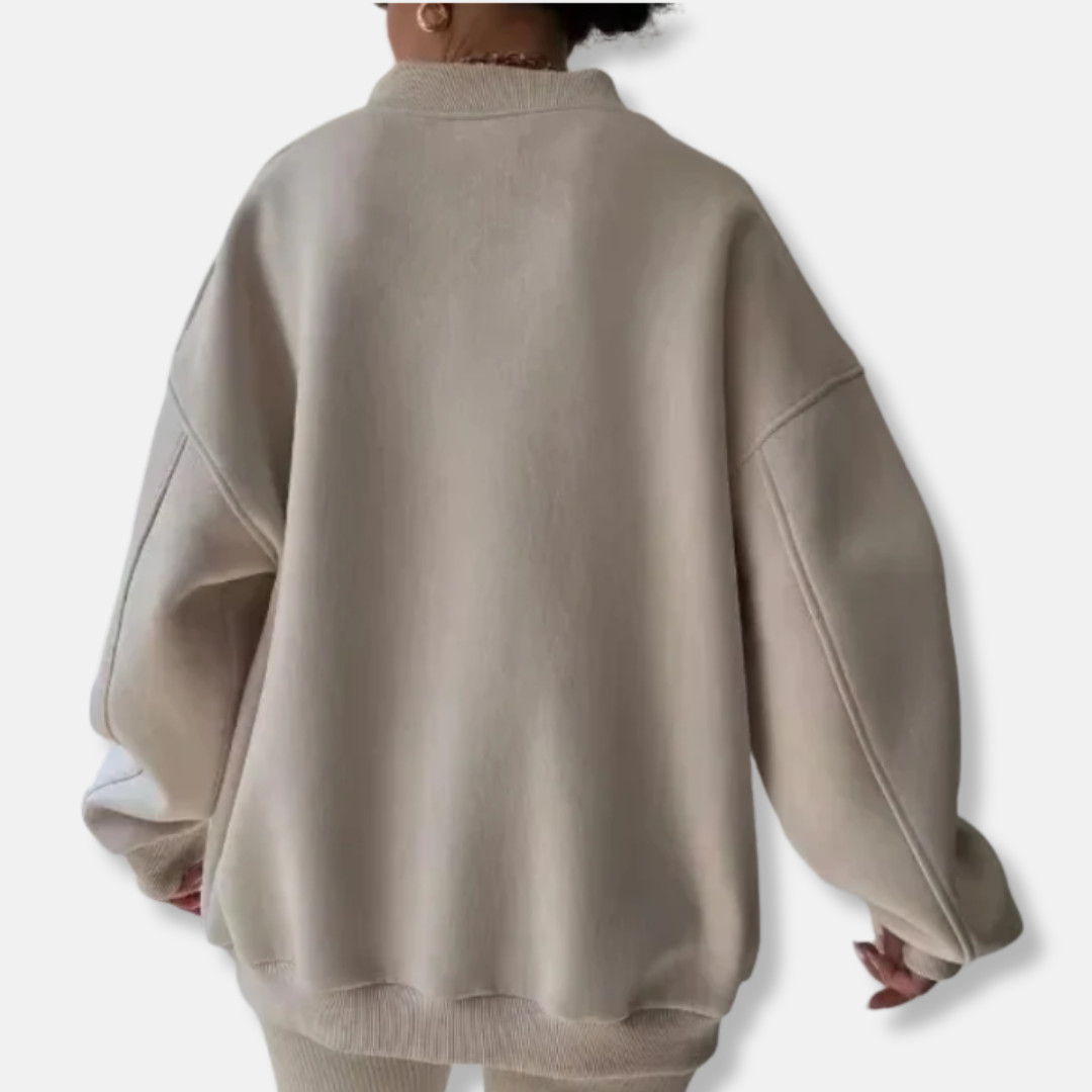 Women’s Sweatshirt - Soft Knit - Oversized Relaxed Fit - V-Neck - Ribbed Cuffs
