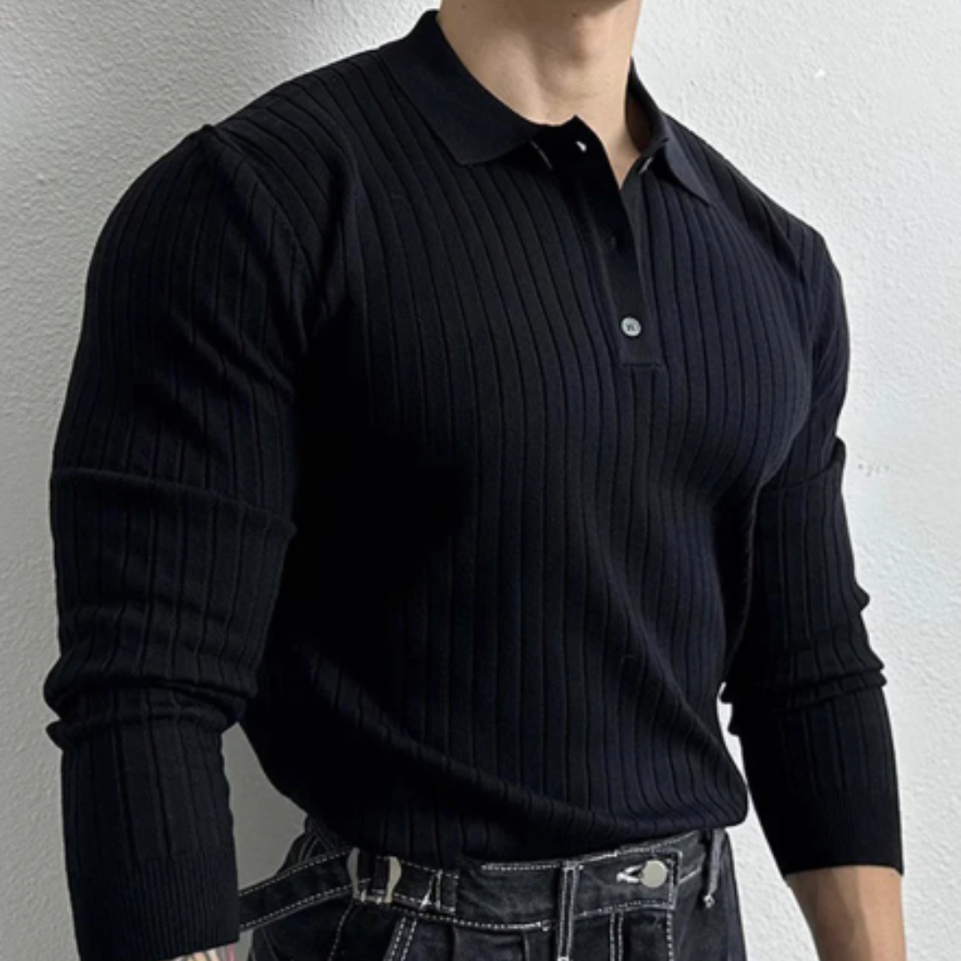 Men's stylish jacquard polo long sleeve sweater