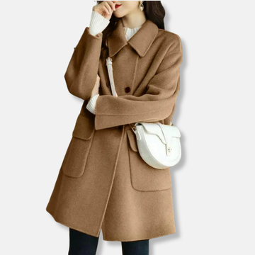 Isabella Wool Double-Breasted Long Coat | Collared Relaxed Fit Coat