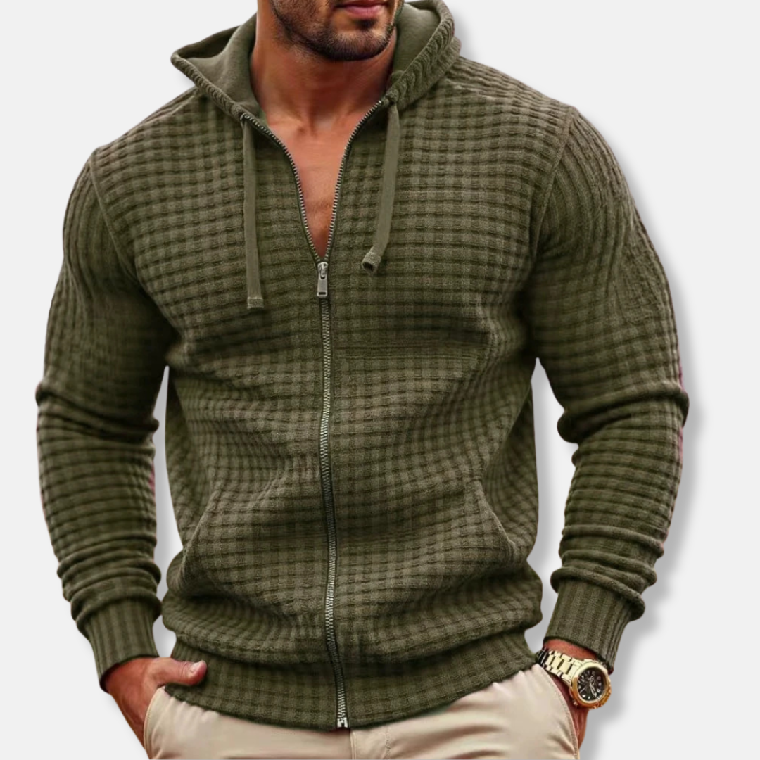 Men’s Hooded Sweatshirt - Cotton Blend - Hip Length - Full Zip - Drawstring Hood