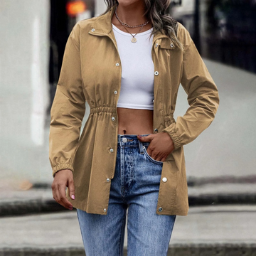 Women's khaki casual drawstring jacket