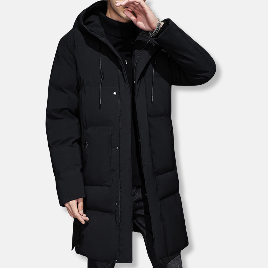 Men’s Coat - Quilted Insulated - Relaxed Fit - Mid-Thigh Length - Hooded