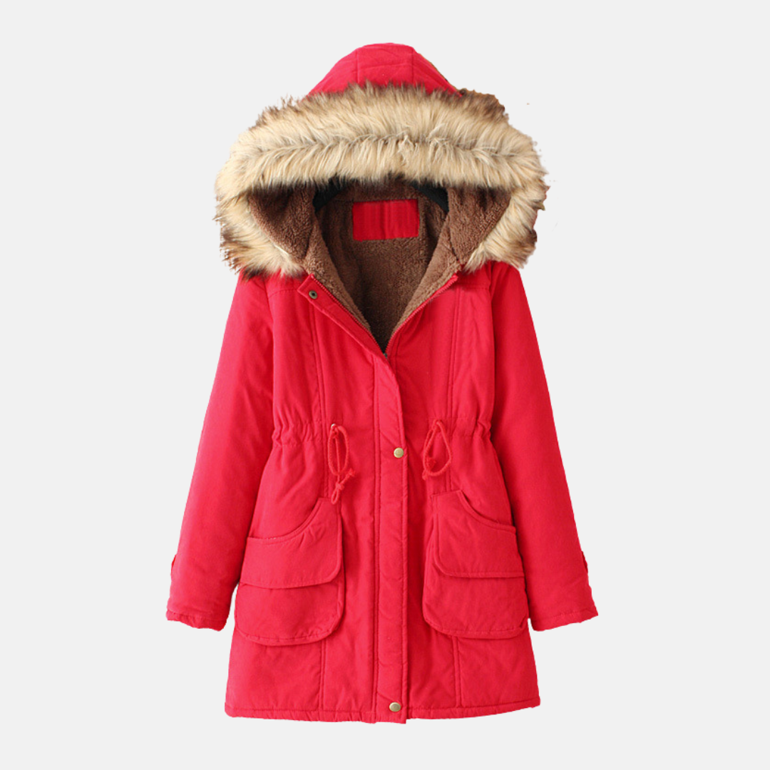 Women’s Parka Coat – Slim Regular Fit – Sherpa Lined – Faux Fur Hood – Drawstring Waist