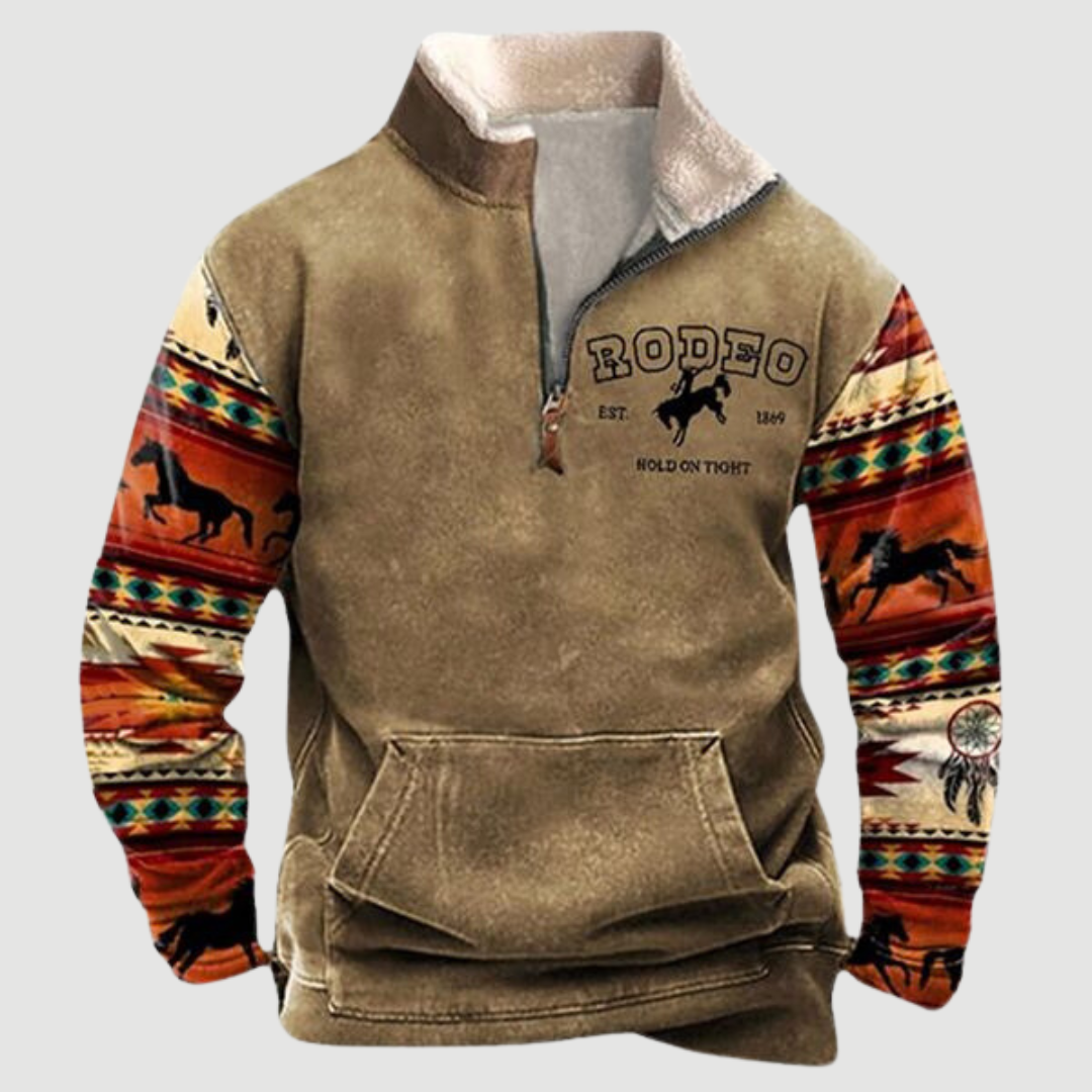 Men's moose print fleece pullover for rustic winter style