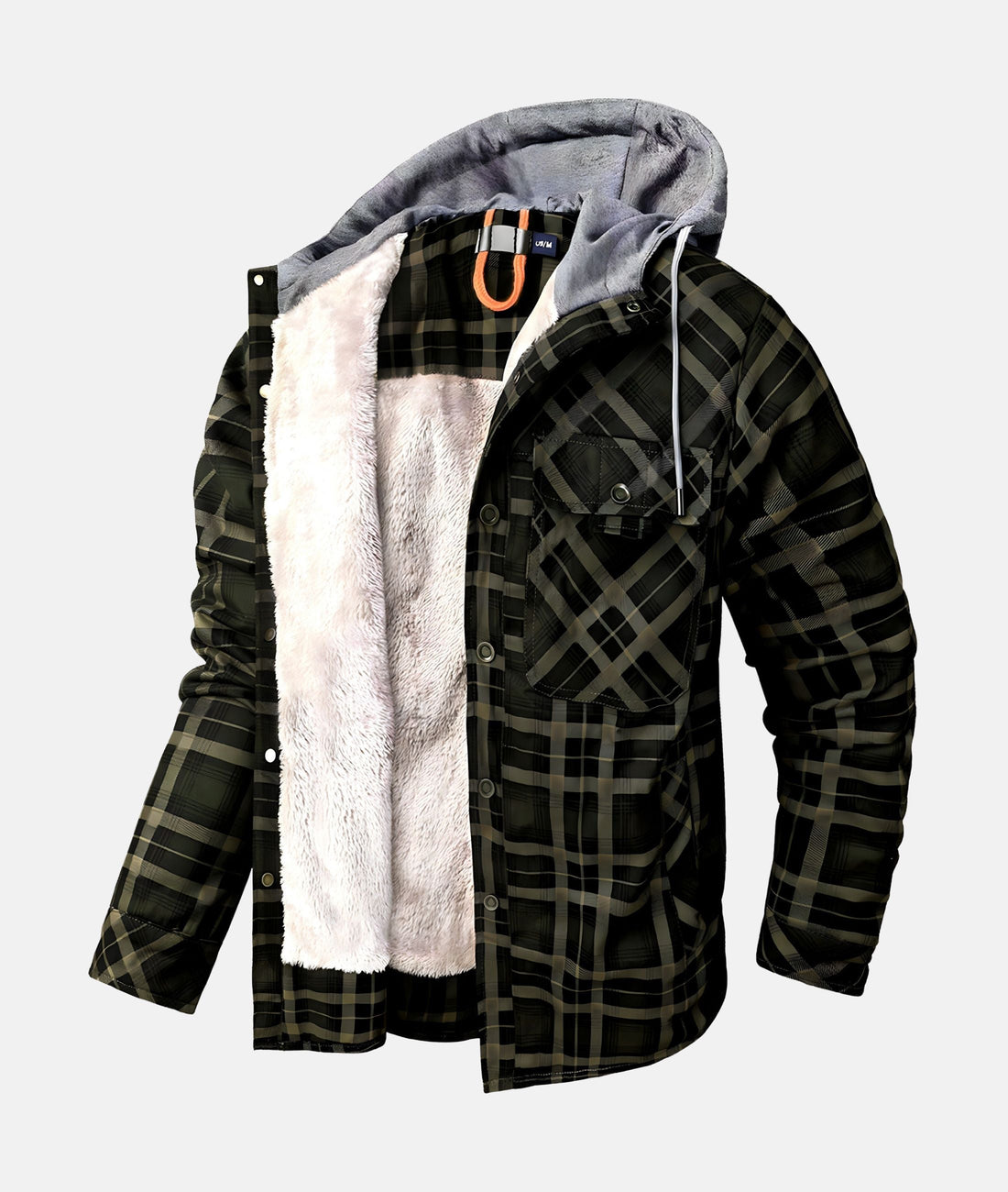 Men's plaid sherpa-lined hooded flannel jacket