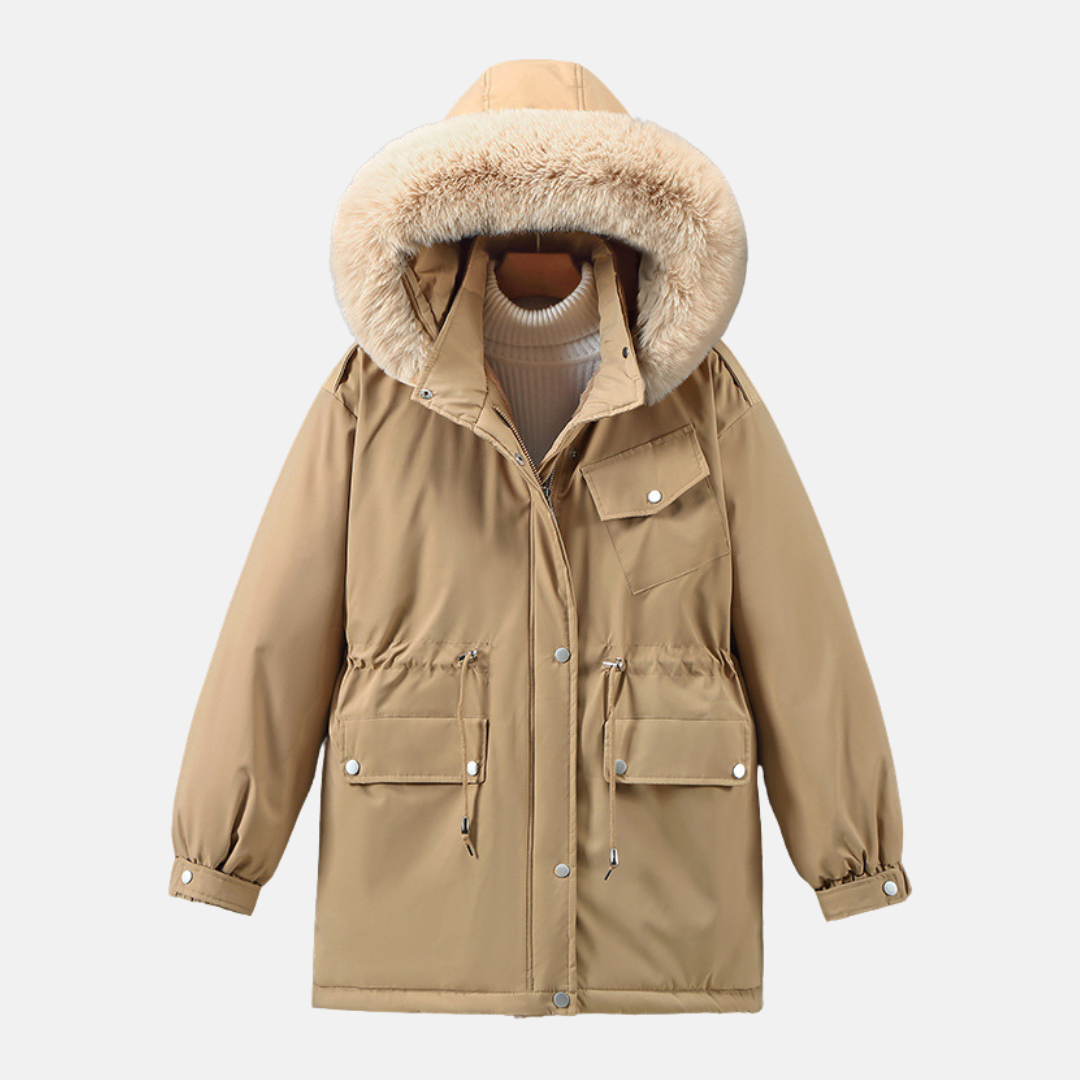 Women’s Parka Jacket – Relaxed Fit – Water-Resistant – Faux Fur Trim Hood – Mid-Length