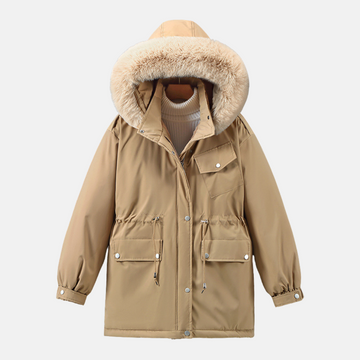 Women’s Parka Jacket – Relaxed Fit – Water-Resistant – Faux Fur Trim Hood – Mid-Length