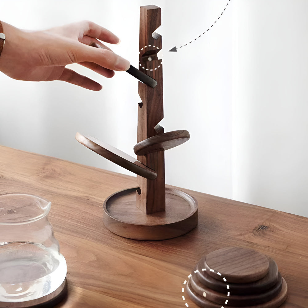 Walnut Wood Coaster Set With Stand