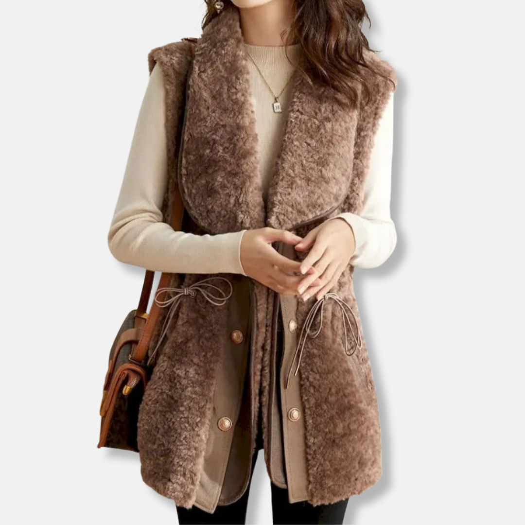 Women’s Vest - Faux Wool - Shawl Collar - Relaxed Fit - Hip Length