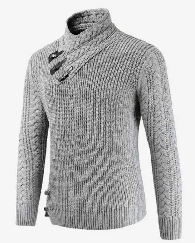 Men's Cable Knit Buckle Turtleneck Sweater