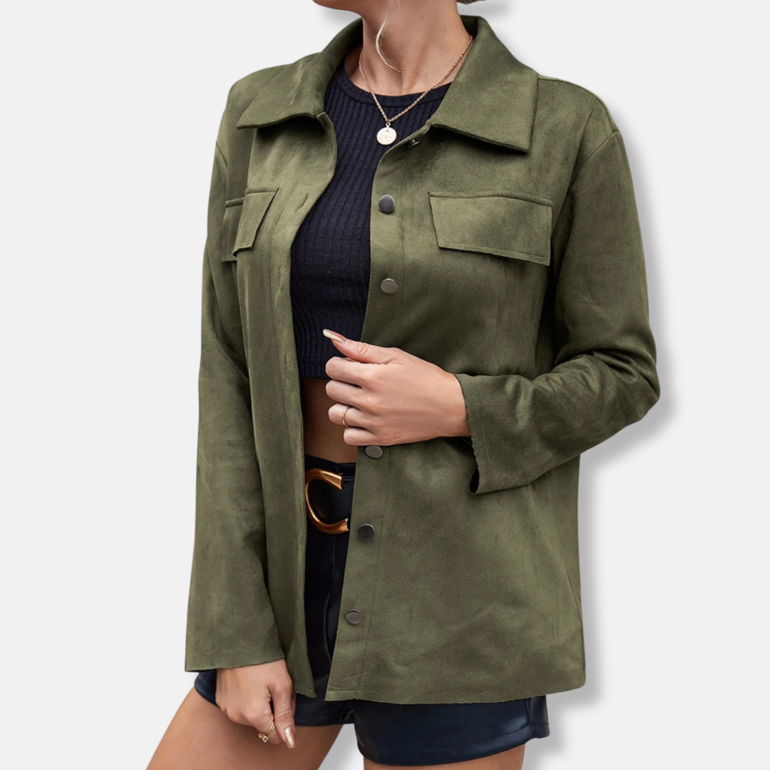 Sophia Suede Shacket | Relaxed Fit Collared Shacket