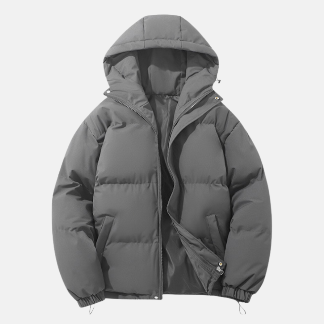 Men’s Puffer Coat - Woven - Relaxed Fit - Hip Length - Hooded